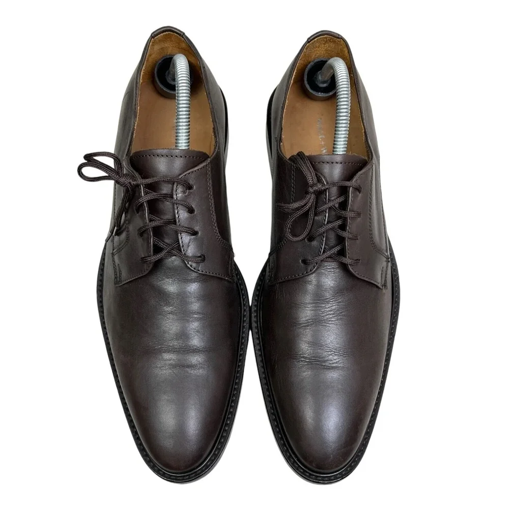 Wall+Water Men Derby Shoes Leather Pointed Toe Lace Up Brown Sz 10 Made In Italy